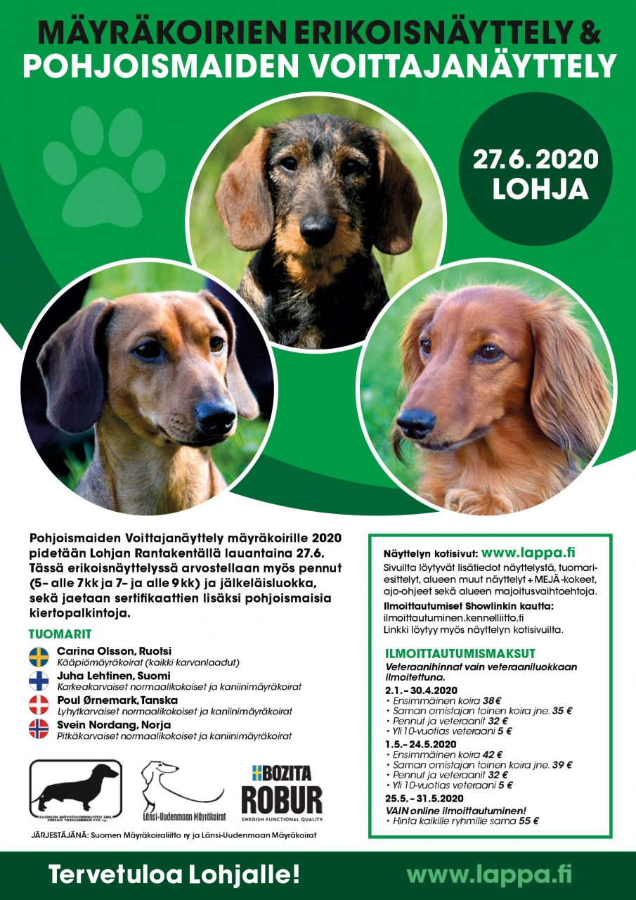 PERUTTU – Pohjoismaiden voittajanäyttely mäyräkoirille 27.6.2020